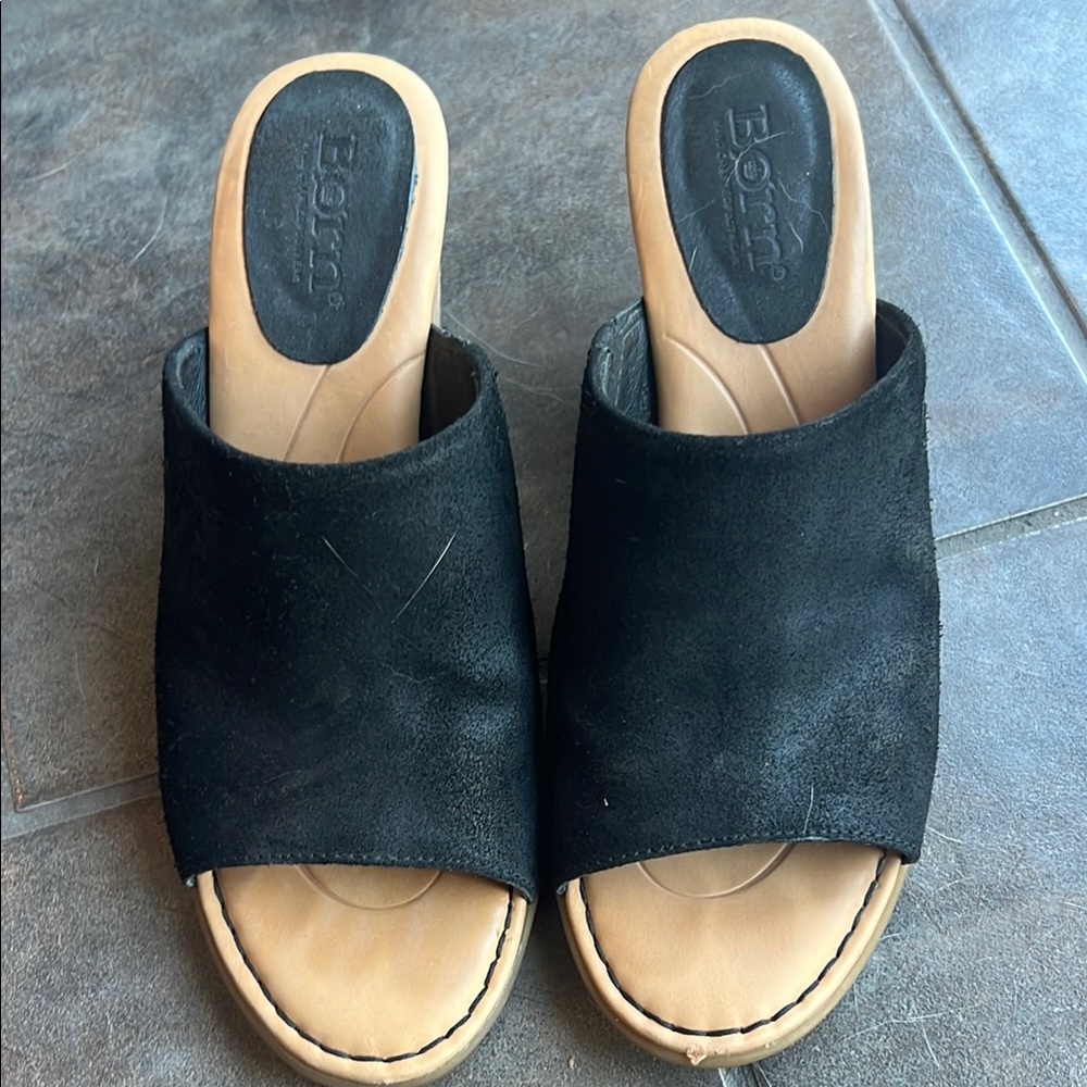 Born Women's Black Slide Sandals 3 1/4” heels